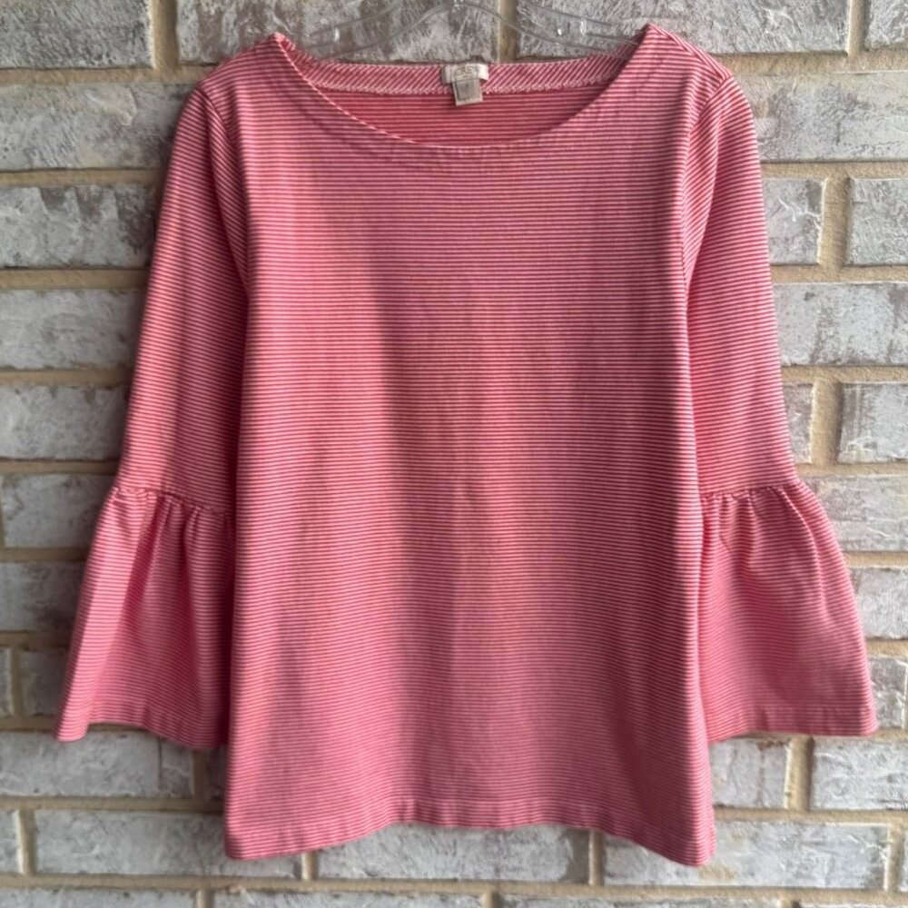 J. Crew Pink Striped Bell Sleeve Top